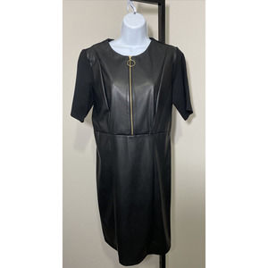 Nanette Lepore Mini Black Vegan Leather Women's Dress Size 6 Soft Gold Zipper